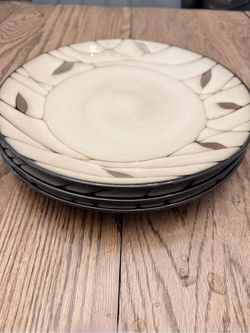 Pfaltzgraff Everyday Cream and Taupe Briar 11" Ceramic Dinner Plates - Set of 3